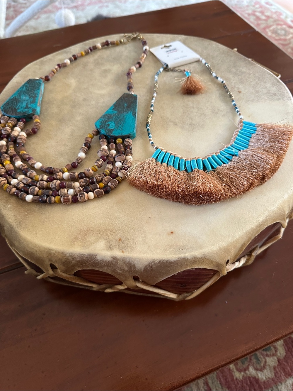 Ina Turquoise and Brown Fringe Layered Necklace Set